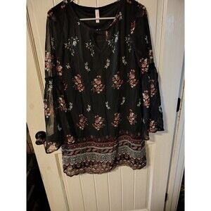 Xhilaration Women's Floral Bell Sleeve Ruffle Short A-Line Dress V-Neck S